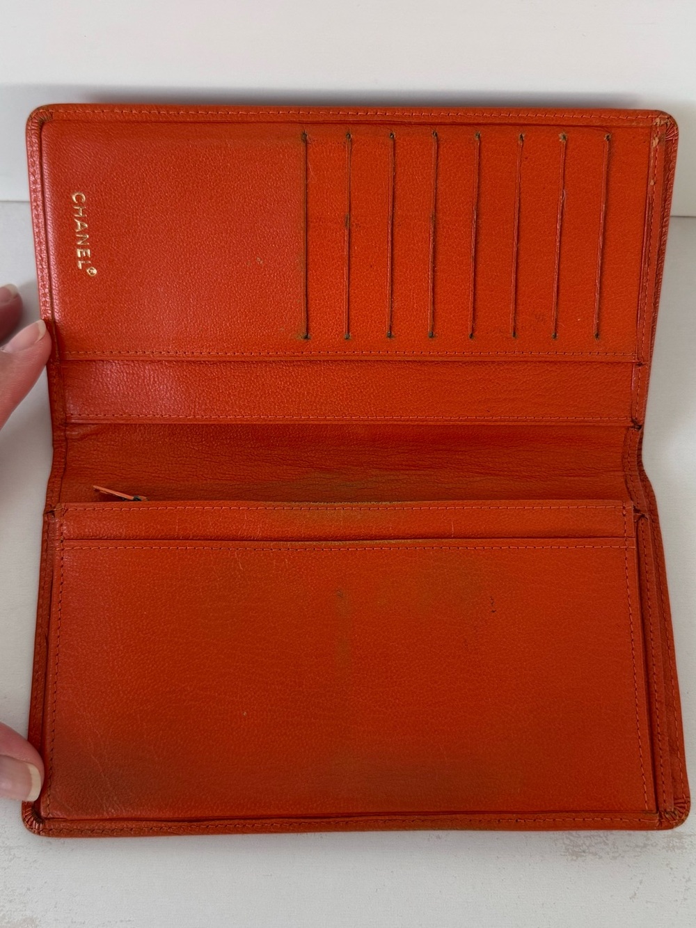 CHANEL Orange Leather Long Bifold CC Wallet with Gold Logo - Picture 2 of 14